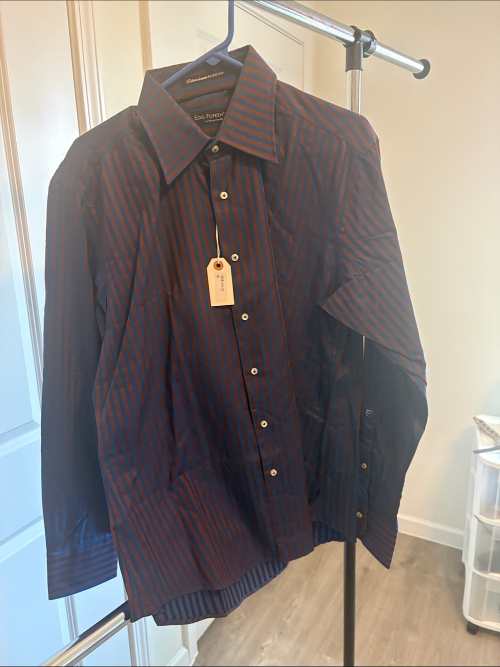 Men's Navy and Burgundy Striped Dress Shirt